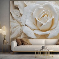 Papier peint mural 3D floral imperméable pour chambre et salon, motif rose blanche laiteuse en relief, facile à poser