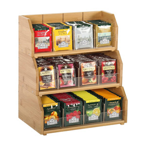 Bamboo Tea Bag Organizer Storage Holder for Tea Bags Stackable Wooden 3 Layer Tea Caddy Box Containers