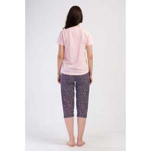 Traje de dormir capri ovalado de manga corta con cuello redondo para mujer - Product Image 1