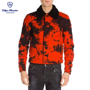 Hot New Style Tie Dyed Color <strong>Men's</strong> Denim Jeans <strong>Jacket</strong> With <strong>Fur</strong> <strong>Men</strong> - Product Image 1