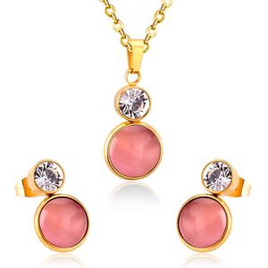 Ensemble de bijoux élégants pour femmes en gros, hypoallergénique, en acier inoxydable, avec pendentif en opale rose - Product Image 5
