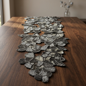 Camino de Mesa Bordado Floral Gris Plateado, Decoración Clásica para el Hogar, Lavable - Product Image 3