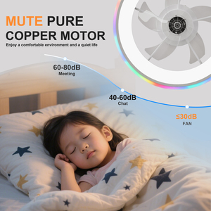 23.6" Modern <b>RGB</b> Ceiling Fan with Light 6-Speed Reversible Silent DC Motor Dimmable 3000-6500K LED for Bedroom, White - Product Image 3