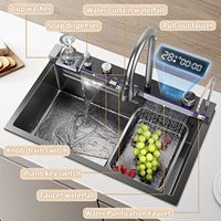 Évier de cuisine intelligent multifonction numérique en acier inoxydable SUS 304 avec cascade et technologie Nano