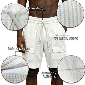 Shorts cargo en coton gaufré pour homme RAMAX, taille mi-haute avec cordon de serrage, style streetwear, vêtements personnalisés - Product Image 3