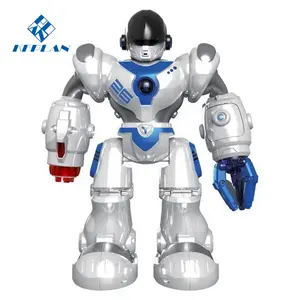 Fabrika yeni tasarım büyük boy uzaktan kumanda Robocop programlanmış akıllı Robot oyuncaklar ile top başlatıcısı ve makine el