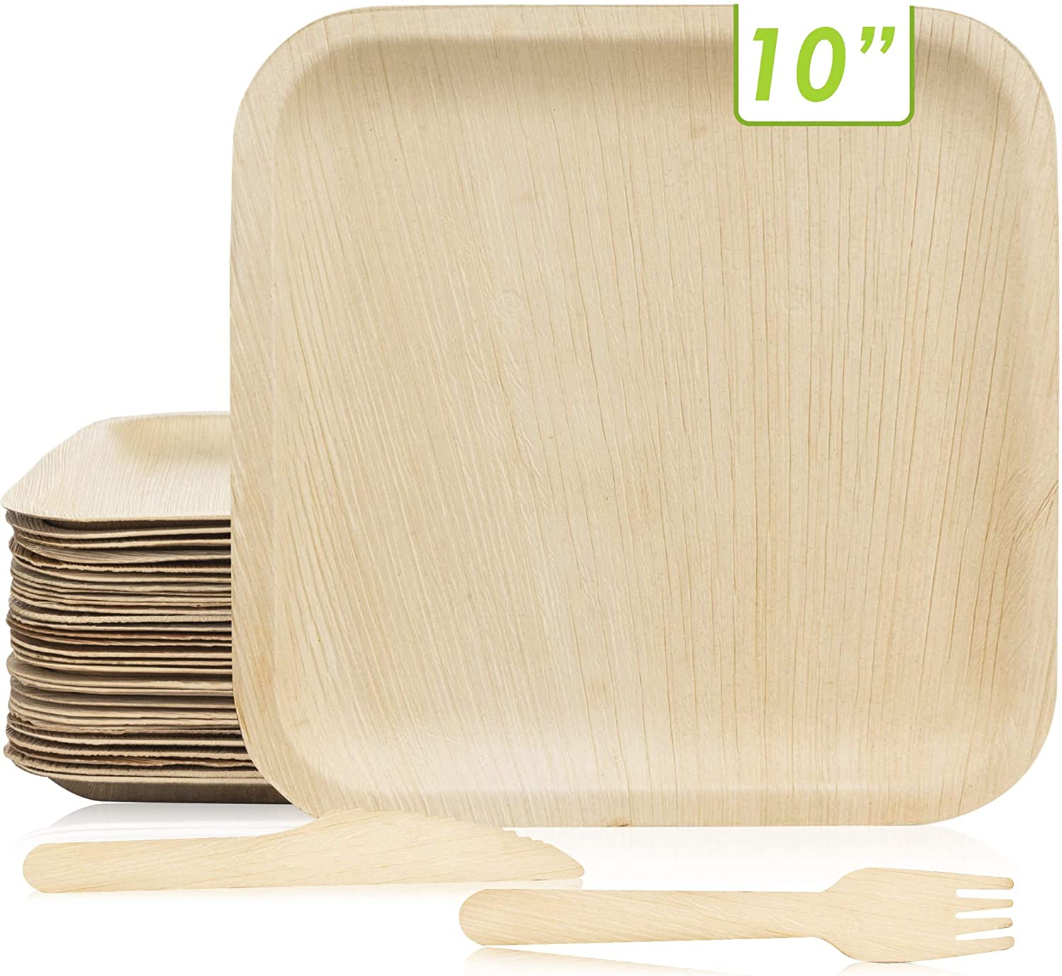 Plato de madera desechable para fiesta, restaurante, hogar, hoja de palma, 10 pulgadas