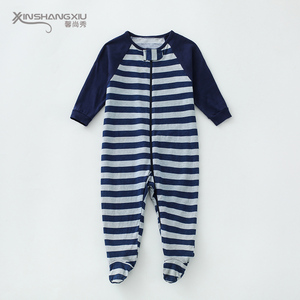 Personalized clothes baby boy newborn foot COVERED winter jumpsuit baby cotton romper with stripes - Product Image 1