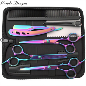 Juego de tijeras de peluquero de 6 ", Kit de texturización de adelgazamiento de corte de pelo de acero japonés con estuche de cuero, estilista profesional, salón para el hogar 1001 - Product Image 1