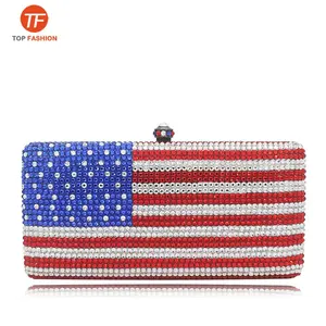 Women Evening Party Diamonds American flag crystal clutches purses Bridal wedding party purses