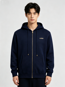 Sudadera con capucha de algodón tejido para hombre, con cremallera, bolsillo frontal bordado, corte regular, informal y cálida. - Product Image 2