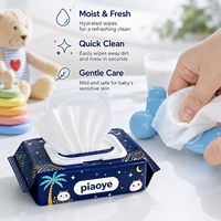 Lingettes humides pour bébé, sans alcool, bio, extra douces, avec couvercle, 80 unités, motif tropical soleil et palmiers, vente en gros