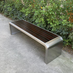Banc de jardin contemporain en acier inoxydable résistant à la corrosion en métal élégant et siège boisé pour les espaces publics et les cafés en plein air - Product Image 1