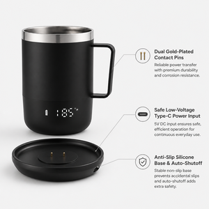 Taza Eléctrica Portátil con Cuerpo de Titanio, Alimentada por USB, Control de Temperatura Ajustable, Temperatura Constante, Mantiene el Calor - Product Image 5