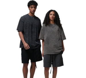 Camiseta Oversize Vintage de Algodón 100% Tejido Liso para Hombre, 250G de Alto Gramaje, con Logotipo 3D Personalizado y Efecto Lavado, Venta al por Mayor - Product Image 2