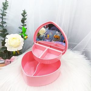 <b>Large</b> Heart-Shaped Double-Layer Partitioned <b>Plastic</b> Jewelry <b>Box</b> with Mirror Simple Style for Children's DIY Jewelry Storage - Product Image 5