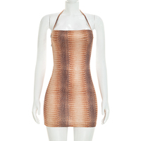 Robe moulante mini sexy Viviblook J26DS280 pour femme, sans manches, motif animalier, col halter, décontractée, pour soirée