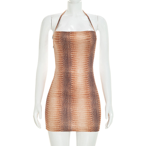 Robe moulante mini sexy Viviblook J26DS280 pour femme, sans manches, motif animalier, col halter, décontractée, pour soirée - Product Image 2