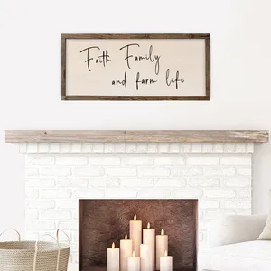 12x24in Family Faith Wall Decor Craft Art Framed Rustic Hanger Farmhouse Wood Print Sign