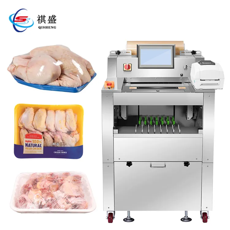 Máquina de embalaje para envoltura de carne, embalaje de película de plástico fresco para pollo, carcasa, pierna, ala, con bandeja