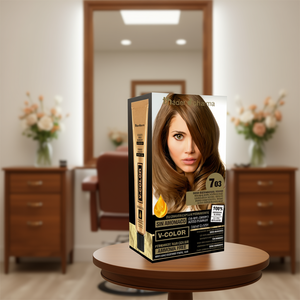 Tinte Permanente para el Cabello Thader Pharma V-Color 703 Rubio Medio Dorado Natural Sin Amoníaco Con Líquido Dorado y Aceites Florales - Product Image 3