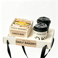 Boîte à emporter en kraft avec poignée en ruban pour sandwichs, café, déjeuner, café, logo personnalisé, emballage en gros