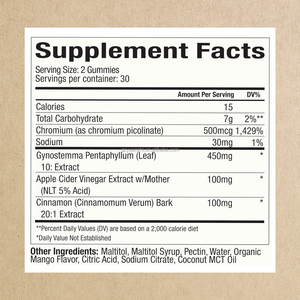 Gomitas Metabolizantes con Sabor a <span class=keywords><strong>Mango</strong></span> de Marca Privada con Canela, Vinagre de Sidra de Manzana y Gynostemma - Product Image 2