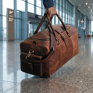 Sac de voyage unisexe en cuir véritable de qualité supérieure, résistant à l'eau, écologique, vintage, taille cabine, pliable en PVC/couche. - Product Image 2