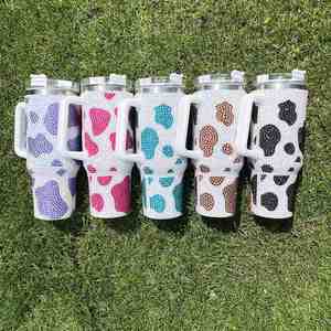 Gobelet isotherme sous vide de 40 oz avec strass en cristal, motif vache, super scintillant, avec couvercles - Product Image 2