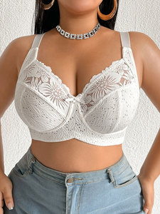 <span class=keywords><strong>Reggiseno</strong></span> da donna in pizzo floreale ricamato, taglie forti, push-up, <span class=keywords><strong>senza</strong></span> imbottitura, <span class=keywords><strong>senza</strong></span> <span class=keywords><strong>ferretto</strong></span>, sottile, in maglia, per tutti i giorni - Product Image 6