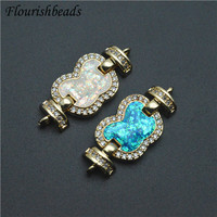 Papillon forme 27x11mm métal laiton bleu blanc Zircon mode Double trou collier connecteur fermoirs pour la fabrication de bijoux de mode