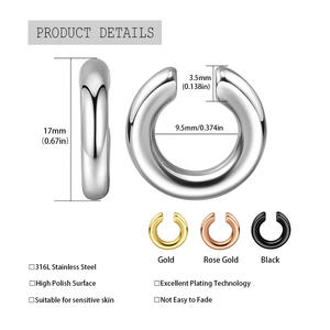 Boucles d'oreilles manchette en acier chirurgical 316L pour femmes en forme de C Huggie <span class=keywords><strong>Cartilage</strong></span> boucles d'oreilles manchette Non <span class=keywords><strong>Piercing</strong></span> rond fausse boucle d'<span class=keywords><strong>oreille</strong></span> - Product Image 3