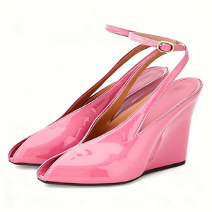 Nouvelles Sandales Compensées à Talons Hauts pour Femmes, Grande Taille 45, Modèles Peep Toe, Chaussures Habillées à Brides Croisées à la Cheville en Cuir Verni - Product Image 1