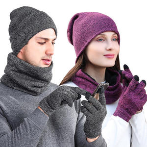 D1833 Conjunto de Invierno 2019, Gorro de Lana Gruesa, Bufanda y Guantes Tejidos Cálidos para Mujer y Hombre, Estilo Cuadrado - Product Image 1