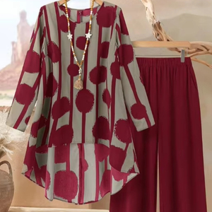 Completo Set Estivo da Donna Due Pezzi Oversize in Poliestere con Stampa a Pois, Vestibilità Ampia, Casual - Offerta Imperdibile - Product Image 1