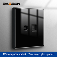 Panel de Interruptor de Pared de Vidrio Templado Negro BAOBEN, Estilo Retro, para Instalación Empotrada Tipo 86 en Hoteles y Casas de Huéspedes