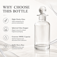 Bouteille diffuseur d'arômes en verre rond transparent de 300 ml - Contenant élégant pour parfums d'intérieur et de voiture pour huiles essentielles