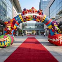 Arche gonflable personnalisée en forme de clown avec base tambour, portail d'entrée coloré pour carnaval, idéal pour parcs d'attractions, fêtes et événements.