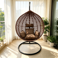Fauteuil suspendu d'extérieur en osier PE, chaise balançoire œuf avec coussin moelleux, design moderne pour jardin, balcon, terrasse, mobilier d'extérieur