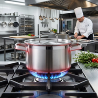 Ensemble de casseroles en acier inoxydable tri-couches entièrement revêtu SUS304, batterie de cuisine multi-couches, marmite non revêtue avec couvercle pour induction et gaz