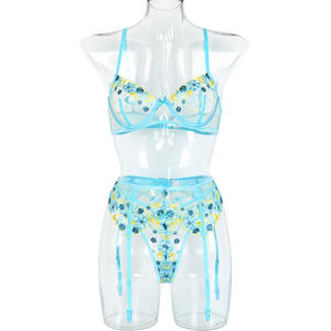 Ecooda — sous-vêtements Sexy pour femmes, ensemble trois pièces, avec broderie, transparent, nouvelle collection 2022 - Product Image 6