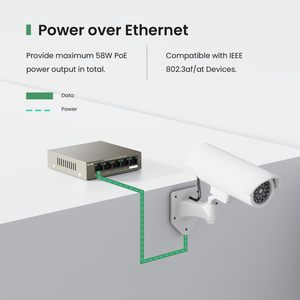 สวิตช์ <span class=keywords><strong>Tenda</strong></span> TEG1105P 5 พอร์ต Gigabit PoE พร้อมระบบป้องกันฟ้าผ่า 4 พอร์ต PoE  แบบ Unmanaged ตัวเครื่องโลหะ สำหรับกล้อง IP - Product Image 3
