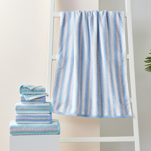 Juego de Toallas de Baño de Algodón Puro, Rayas Degradadas Azul Verde, 70x140 cm, Suaves para la Piel, Uso Doméstico, Toallas Rectangulares Tejidas - Product Image 4