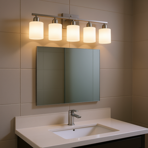 Modern 5-Light Bathroom Vanity Light <b>Brushed</b> Nickel Wall Mounted LED Warm White Frosted Glass Shades E26 <b>Socket</b> - Product Image 2