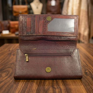 Fashionable Best Quality PU Leather Ladies Wallet with Polyester Lining Long Bifold Design in Dark Brown at Best Price - Product Image 3