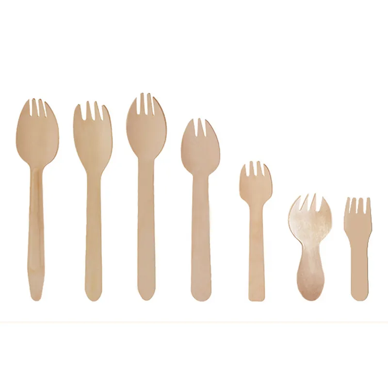 Forchetta In legno compostabile biodegradabile da 106mm di pregio utensile 2 In 1 4 "Mini Spork In legno