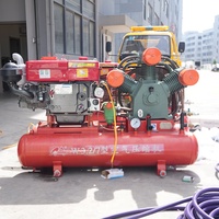 Pompe à moteur diesel industrielle portable 250 CFM 3 cylindres 220V Petit compresseur d'air à piston Réservoir de gaz Rouge utilisé pour l'exploitation minière
