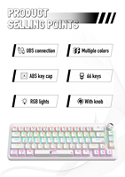 Clavier mécanique filaire K1002, 66 touches, disposition 65 % avec bouton rotatif, touches RGB en ABS, 26 touches anti-ghosting pour les joueurs PC
