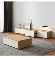 Meuble TV sur pied moderne et minimaliste avec table basse et panneau de rangement, style bois, pour salon et hôtels, compatible avec les téléviseurs de 65 pouces et plus