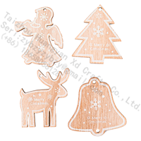 Ensemble de 4 décorations de Noël en bois : ange, renne, cloche, style rustique naturel, à suspendre, boîte cadeau, ficelle de jute, pour les fêtes de Noël